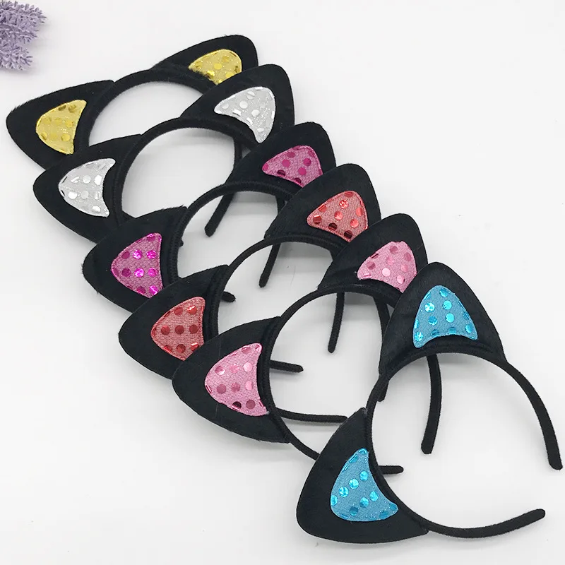 

30pcs Party Girls Women Cat Tiger Ears Sequin Headbands Hair Hoop Birthday Animal Bands Plush Halloween Costume Cosplay