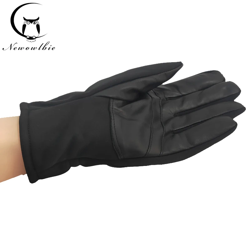 Men's leather and sheepskin gloves + waterproof cloth soft plush warm fabric autumn and winter touch screen is soft and light