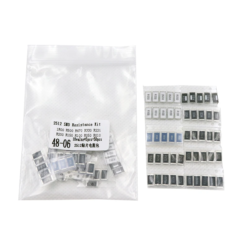 50PCS  1%  2512 SMD Resistor Samples kit ,10 valueX5pcs=50pcs 1R00 R500 R470 R330 R220 R200 R150 R100 R050 R010