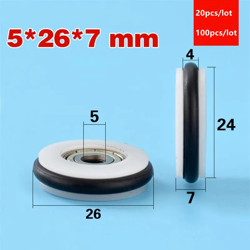 

20pcs/100pcs 5*26*7mm O ring soft rubber coated POM fishing rod blackboard U groove 625ZZ bearing pulley wheel roller 5x26x7 mm