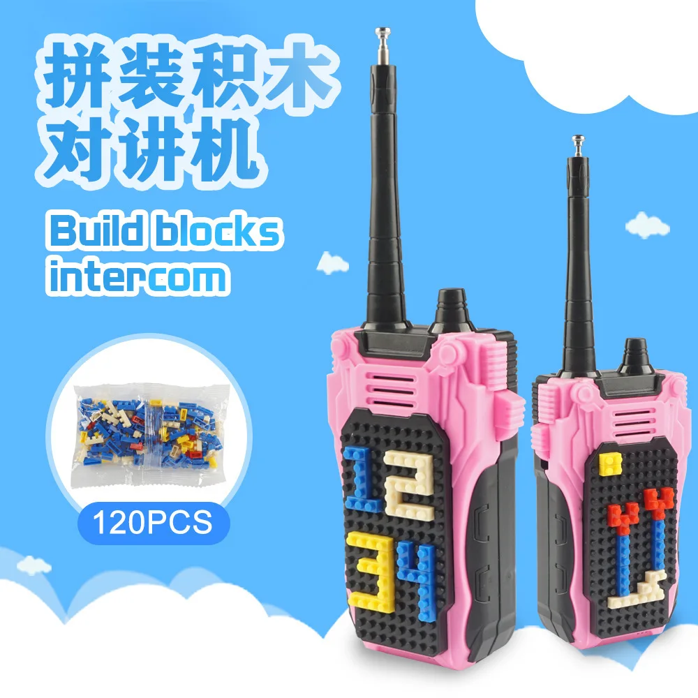 

Interactive communication toy diy building blocks children walkie-talkie puzzle play house toy two way radio mini walkie talkie