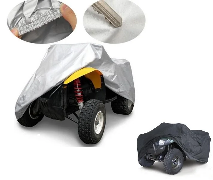 Size XL 210*120*115cm Motorcycle Cover Waterproof Heatproof PU ATV Cover Silver Quad Motorbike Covering Storage Bag