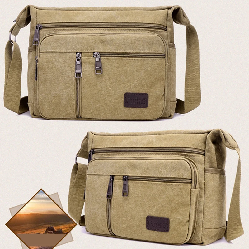 Male Travel Bag Canvas Casual Shoulder Crossbody Outdoor Bags Mens Travel School Retro Zipper Shoulder Bag Blosa