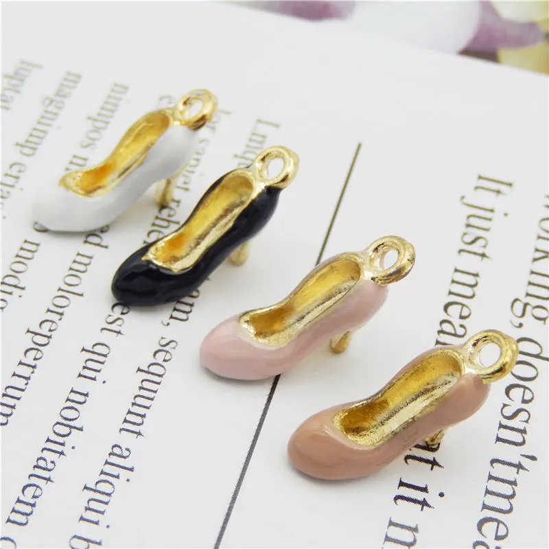 Julie Wang 8PCS Enamel High Heels Charms Small Women Shoes Alloy Earrings Bracelet Jewelry Making Accessory 4 Colors