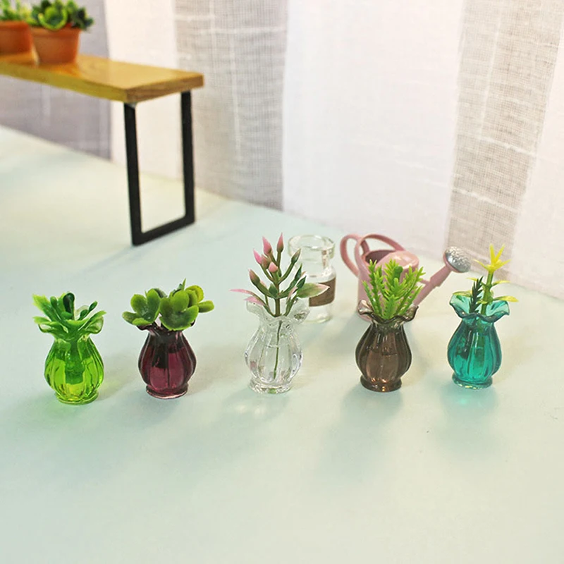 Mini florero de plantas para casa de muñecas, 1/5 unidades, 1/12 plantas, accesorios de decoración, juguetes, casa de muñecas en miniatura, decoración del hogar en maceta