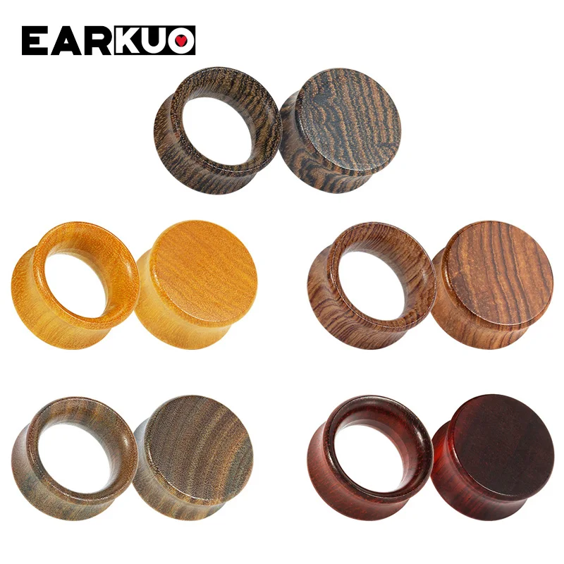 EARKUO Fashion Popular Hollow Flat Wood Ear Plugs And Tunnels Expanders Body Piercing Jewelry Earring Gauges Stretchers 2PCS