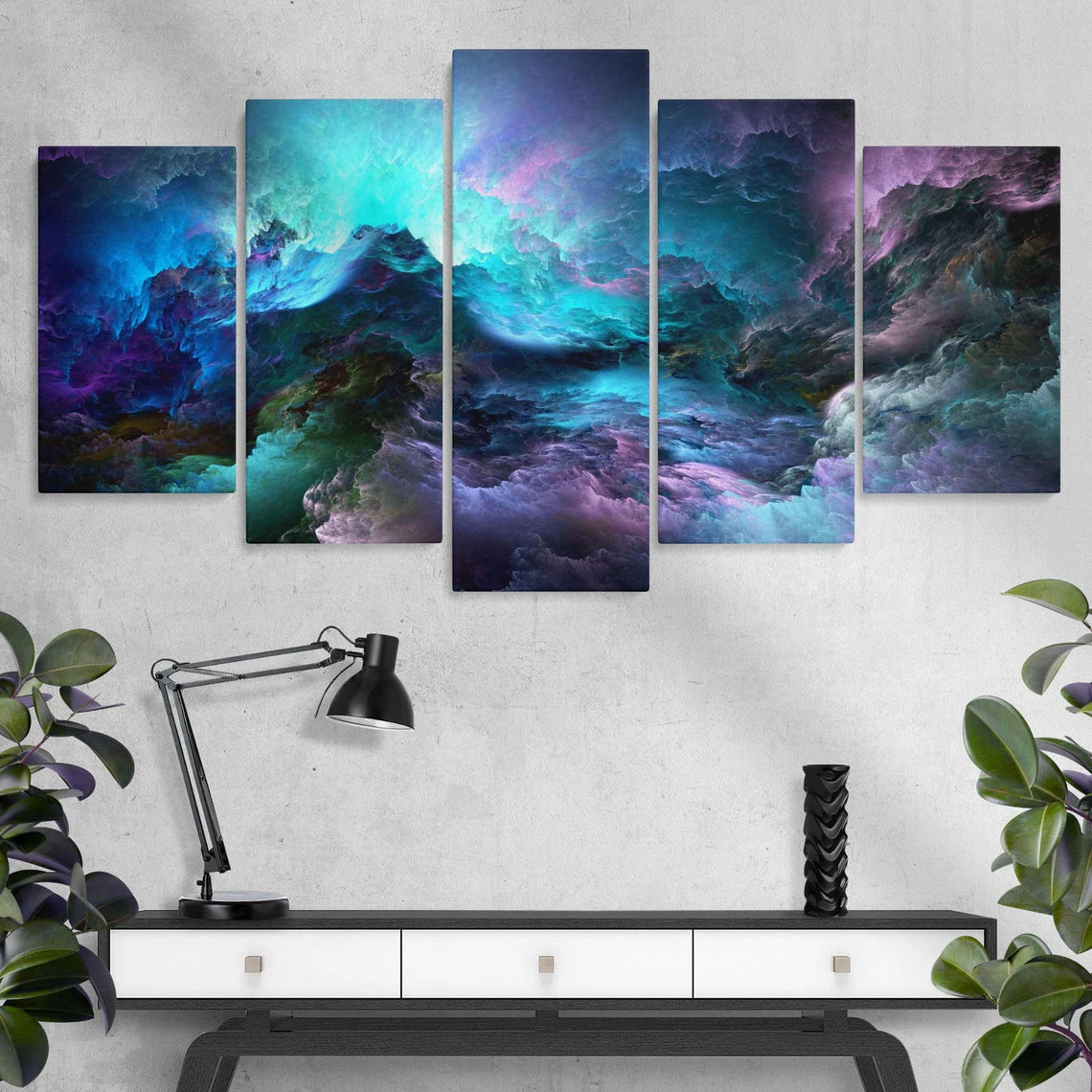 

5 Pieces Wall Art Canvas Painting Marble Smoke Poster Modern Home Living Room For Decoration Modular Framework Pictures