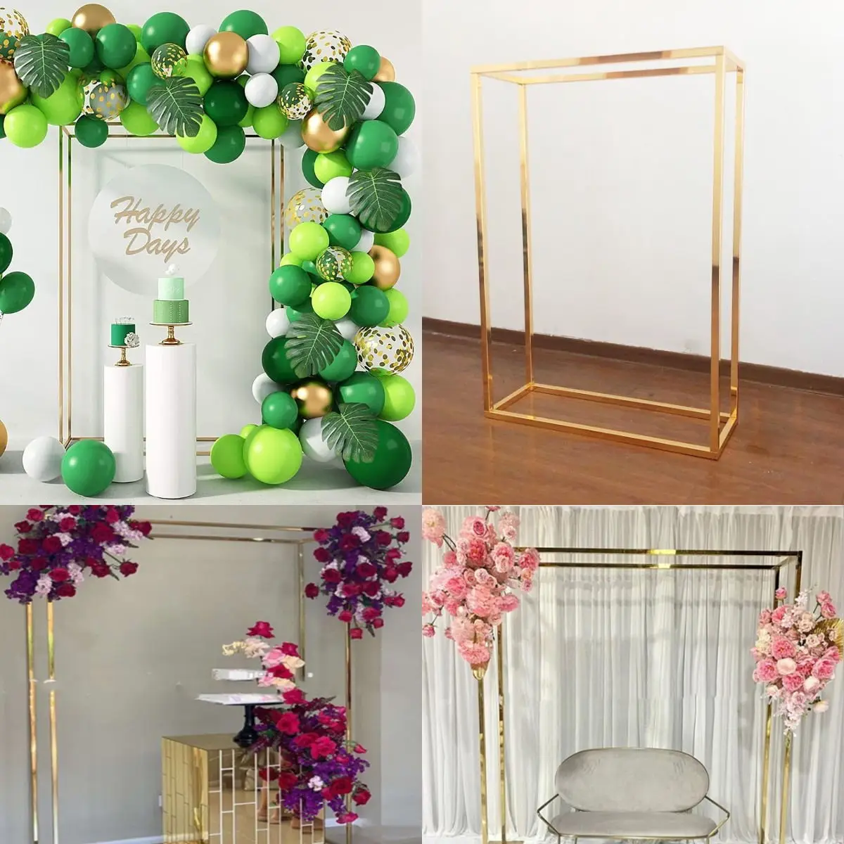 Shiny Gold Rectangle Iron Props Frame Backdrops Decoration Wedding Table Flower Centerpieces Birthday Party Stage Balloons Shelf