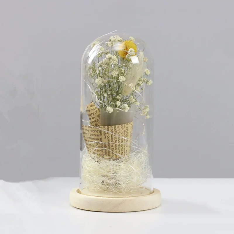 12*26cm Big Size Glass Dome Vase Home Table Deocration Flat Antique Log Base Transparent Cover Wedding Prop Birthday Friend Gift