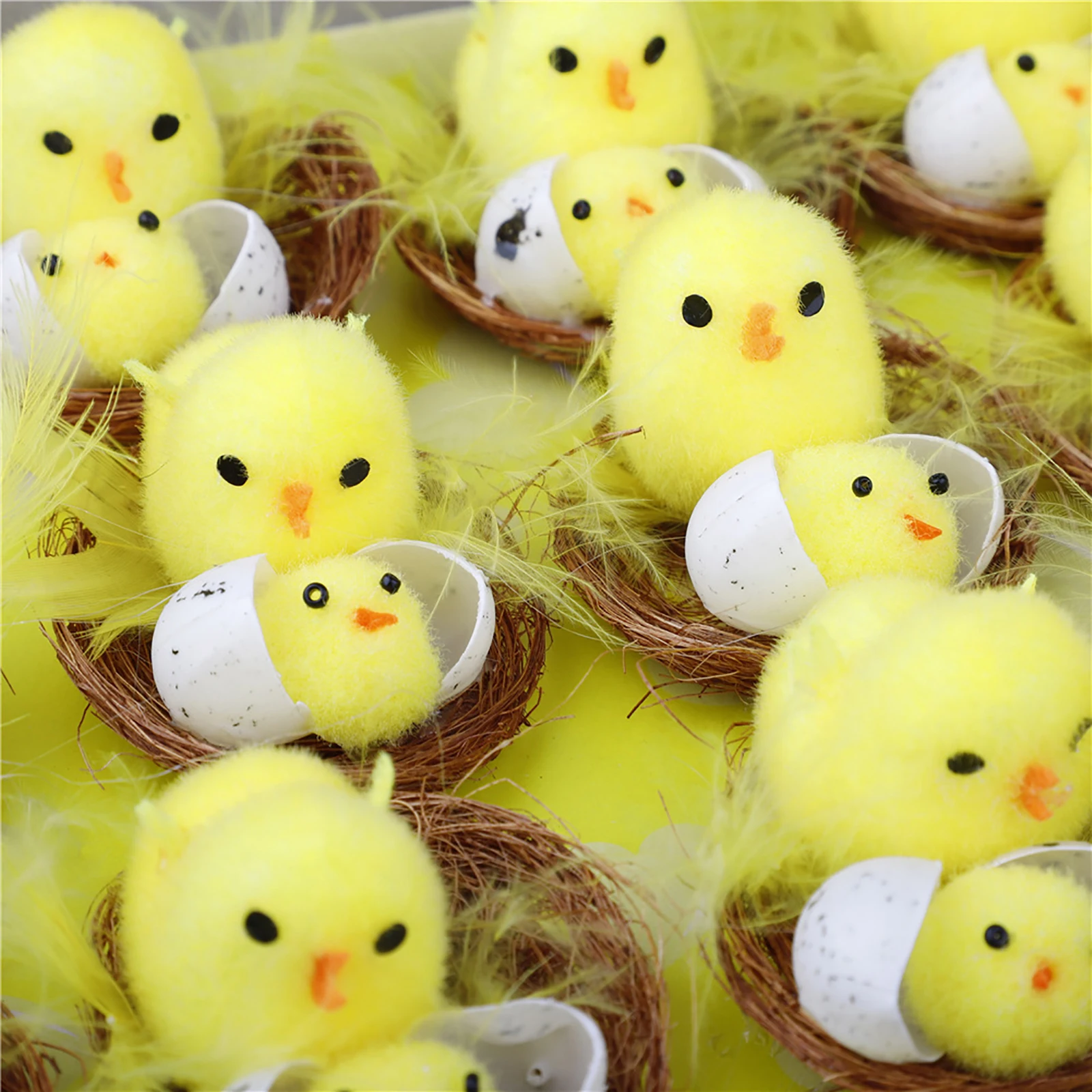 Home Garden Decoration Yellow Artificial Plush Chicken Mini Simulation Festival Ornament 12pcs Easter Chicks