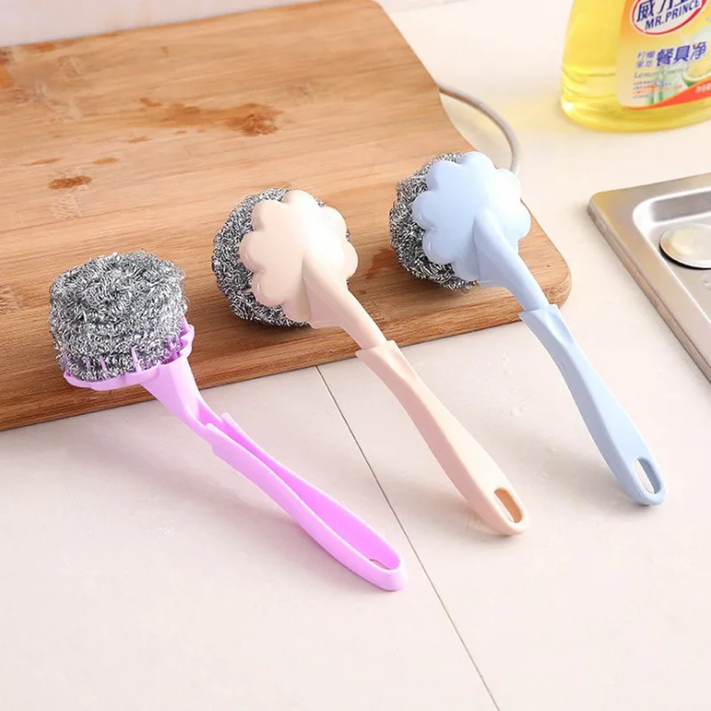 Creative Long-handle Steel Wire Ball Pot Brush Household Hangable Cleaning Brushes Kitchen Supplies Dish Washing Brush