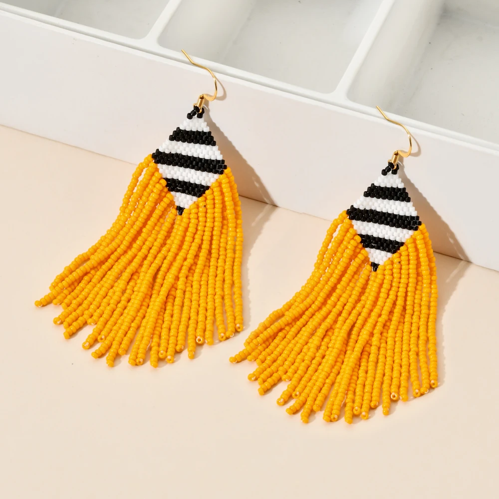 ZMZY Boho Chic Beaded Dangle Earrings for Women Long Tassel Miyuki Summer Jewelry Handmade Femme