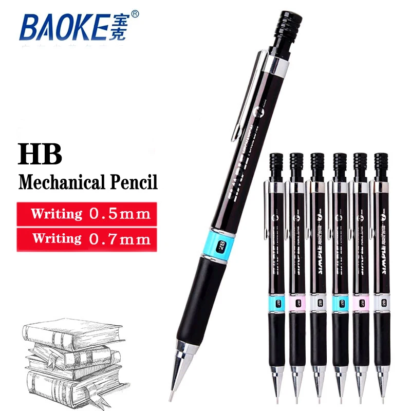 Baoke-lápiz automático de 1 piezas, herramienta mecánica de 0,7mm/0,5mm, HB, suministros de oficina, para dibujo y pintura