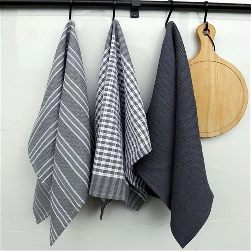 

3Pcs Per Set Cotton Tea Towel Grey Blue Household Cotton Kitchen Tea Towel 45*60cm Teapot Dish Pad Napkin