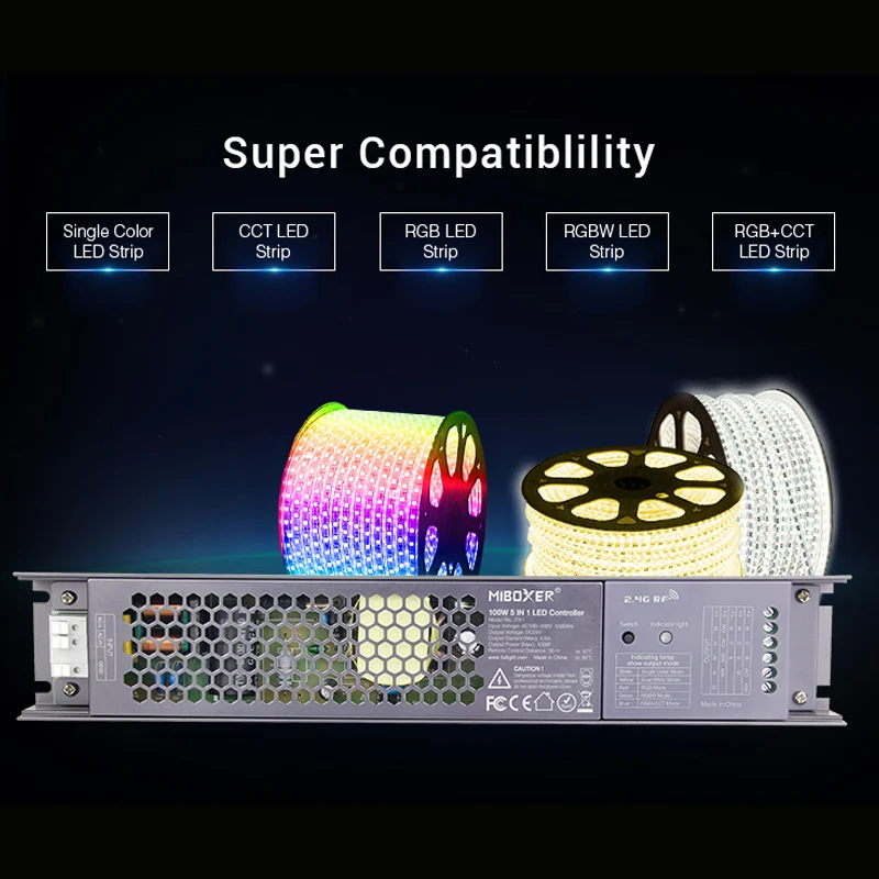 AC180 ~ 240V 100W 5 In 1 Led Controller Ingebouwde Voeding 2.4G Rf/wifi/App/Voice Control Voor DC24V Rgb Rgbw Rgb + Cct Led Strip