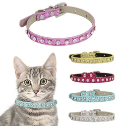 PU Shining Diamond Rhinestone Cat Collar Leather Puppy Dog Collars Cute Fashion Dog Collar Strap Kitten Accessories Pet Products