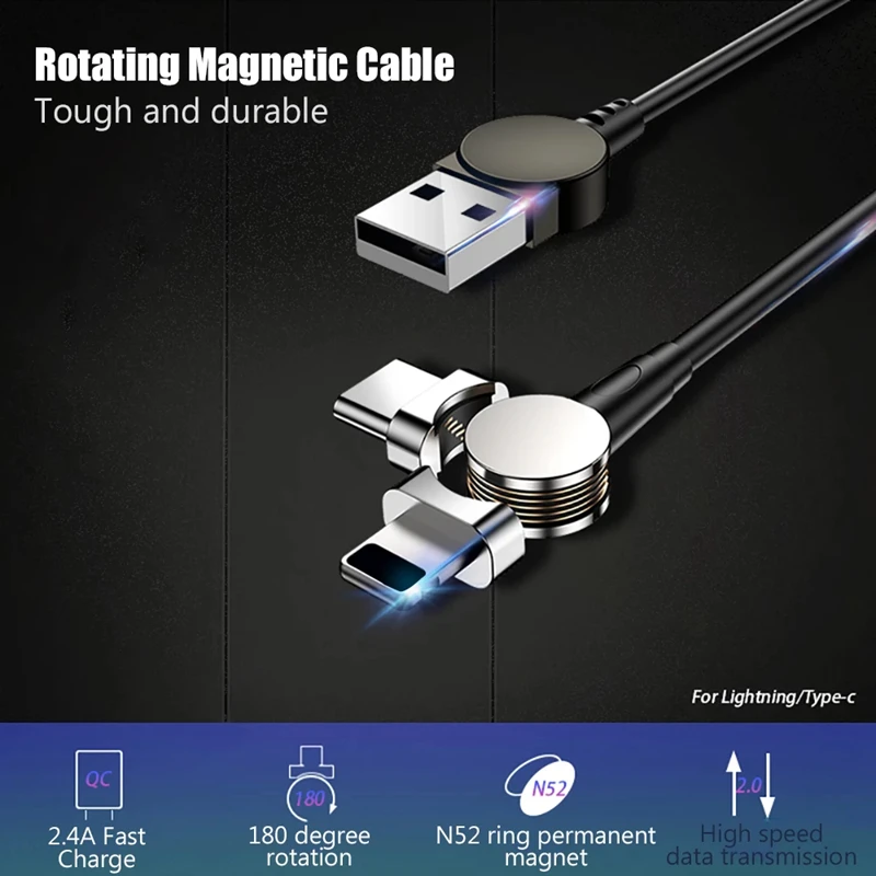 USB Magnetic Charger Cable Set Type C Cell Phone Charging Cable 3 in 1 Rotatable Cable For iPhone 11 X  Fast Charging Micro USB