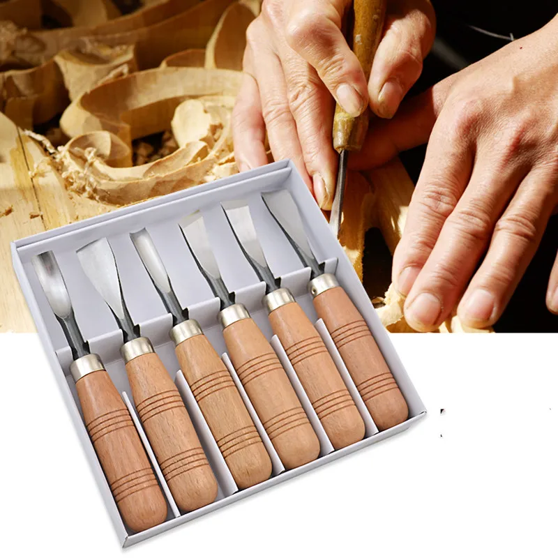 

6pcs Working DIY Advanced Carving Knife Chisel Set Chip Detail Carving Chisels Kit Rust-proof Wood Carpenter Hand Tools