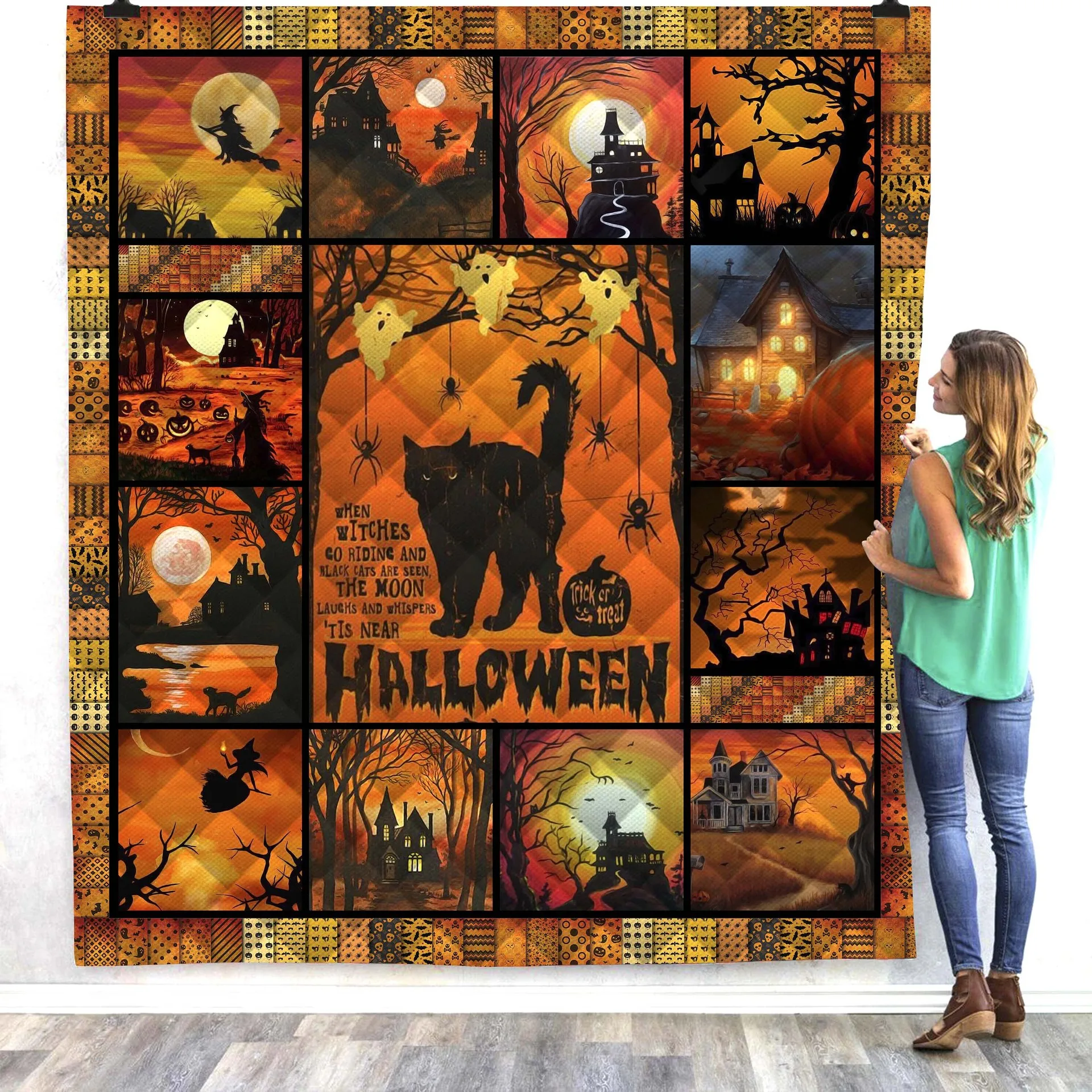 

Halloween cat cute 3D printed Quilt Blanket Kids Adults Bedding Throw Soft Warm Thin Office Blanket With Cotton Quilt style-2