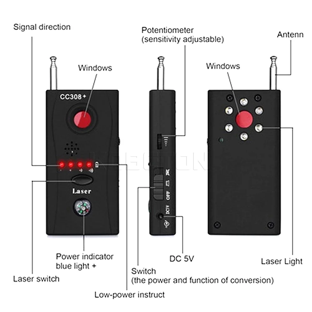 Multi-Function Wireless Camera Lens Signal Detector CC308+ Radio Wave Signal Detect Camera Full-range WiFi RF GSM Devices Finder