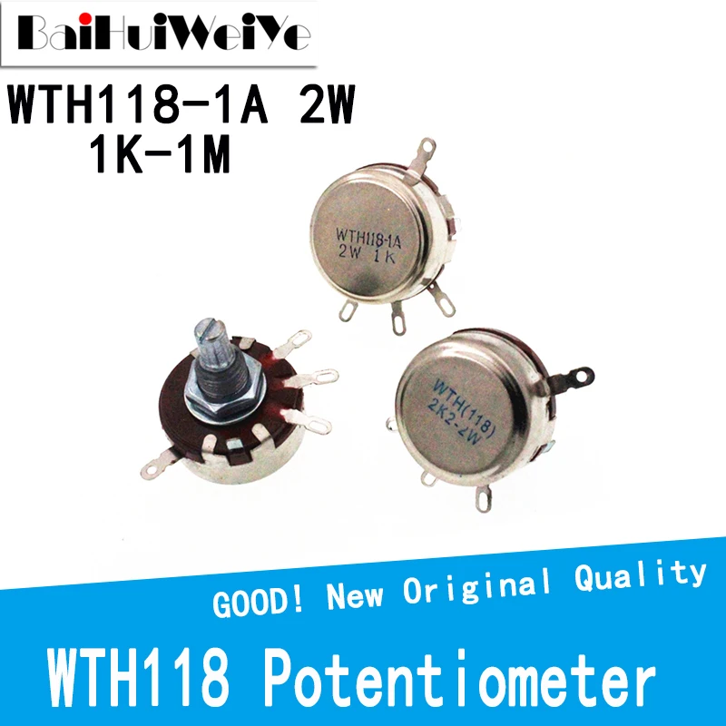 WTH118 2W 1A Potencjometr 470R 1K 2.2K 4.7K 10K 22K 47K 100K 470K 560K 1M okrągły trzonek węglowy potencjometr stożkowy