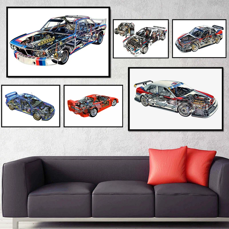 NT082 Racing Car Chart Hot  M3 E30 Component Diagram Poster Wall Art Canvas Painting Picture Prints Living Home Room Decor