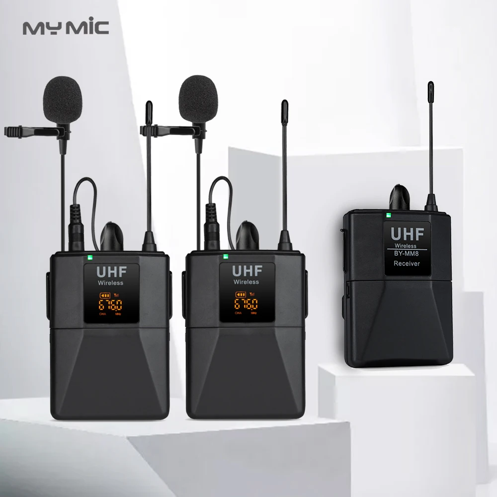 MY MIC WLJ02 UHF Wireless Lavalier Microphone Clip Lapel with 20 Channel Two Transmitter For Camera Phone Laptop PC Recording