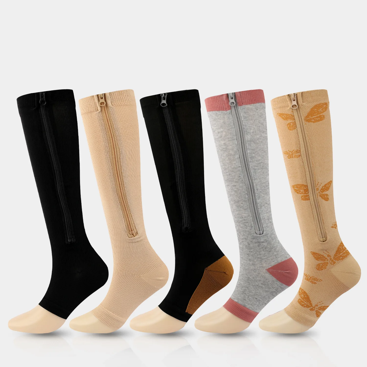 Unisex Open Toe Knee Length Zipper Compression Stockings Women Slim Sleeping Beauty Leg-Support Medical Prevent Varicose Veins