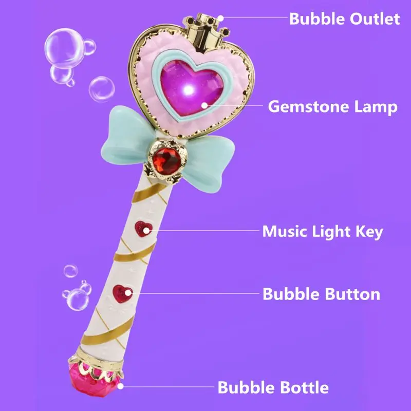 Musical Light-up Bubble Magic Wand Bubble Machine Bubble Blower with 2 Bottles Bubble Solution, 2 Settings, Gift for Kids Girl