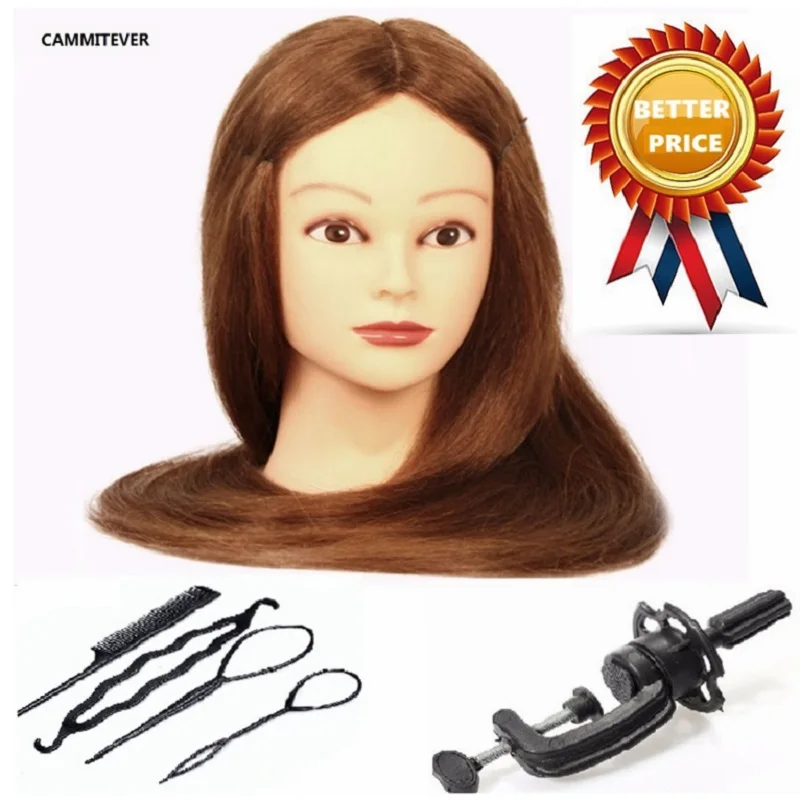 CAMMITEVER Professional Styling Head 20inch Blonde Hair Salon Wigs Training Woman Mannequin Hairstyling Cosmetology