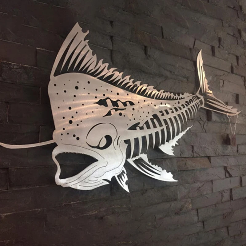 Gorąca sprzedaż Metal Marine Fish Wall ozdobne kute żelazo kryty Ornament rzemieślniczy dla domu salon sypialnia dekoracje wiszące