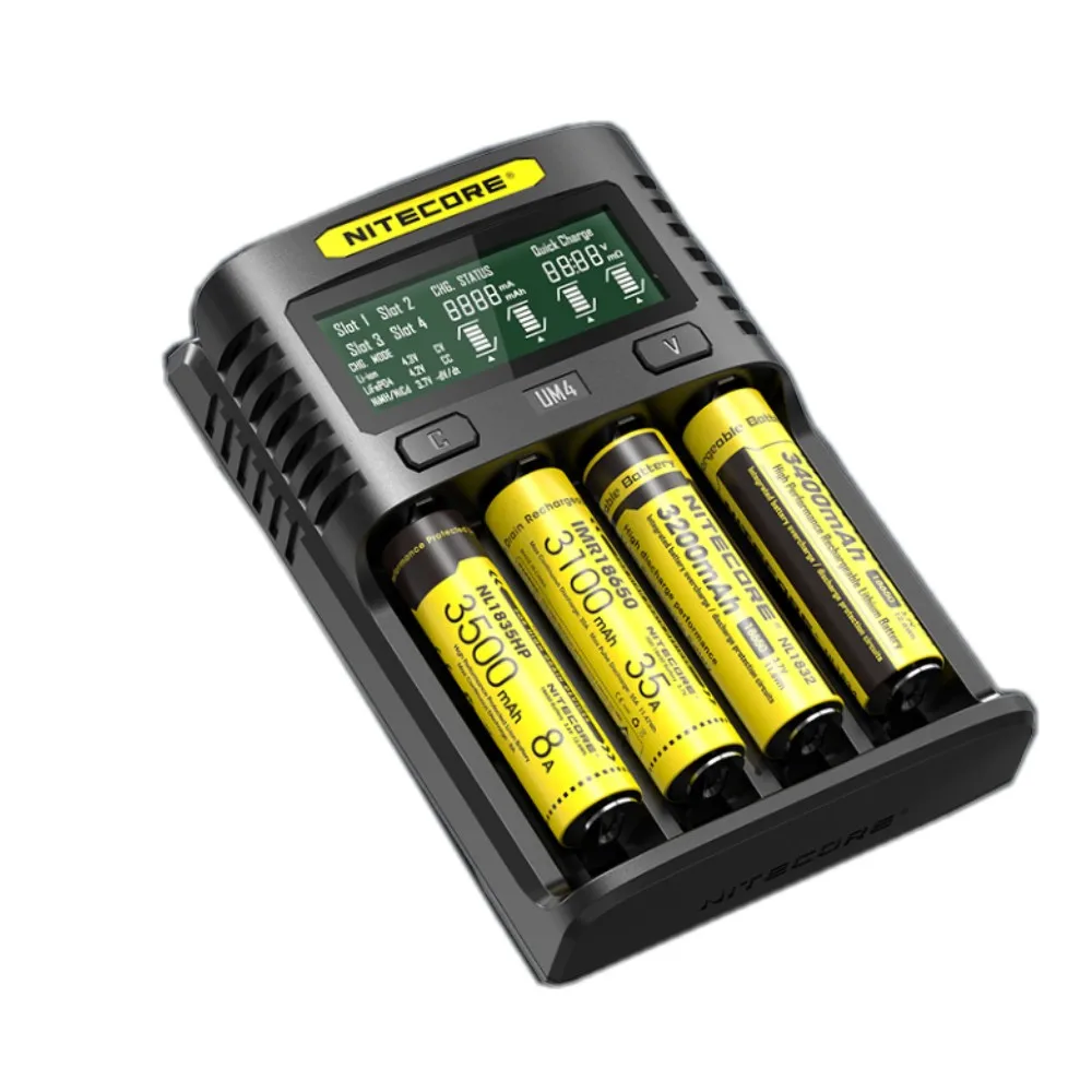 NITECORE UM2 UM4 Automatic Universal Quick Charger Intelligent USB Dual-Slot Charger LCD Display Li-ion IMR Battery 18650 21700