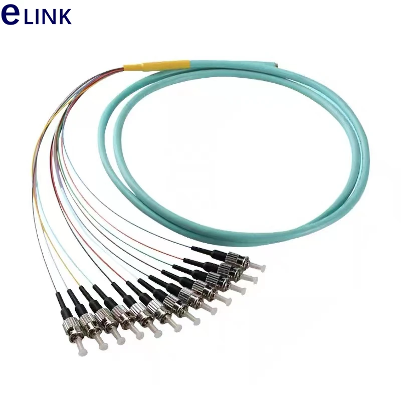 12 colored OM3-Fiber Optic Bundle, Pigtail, Aqua Cable, Pigtail, 50 um, 125um, SC, LC, ST, FC, 1MTR, 0.9mm, FTTHELINK