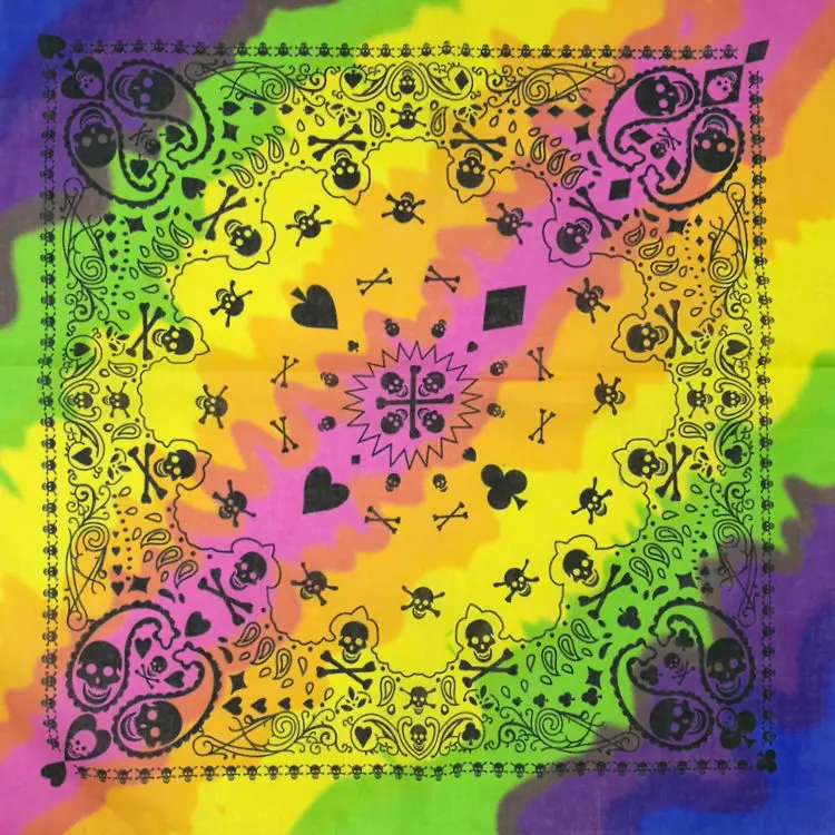 Totenkopf-Bandana, modisch, Hip-Hop, 100 % Baumwolle, quadratischer Schal, schwarz, Paisley-Fahrrad-Stirnband für Damen/Herren/Jungen/Mädchen