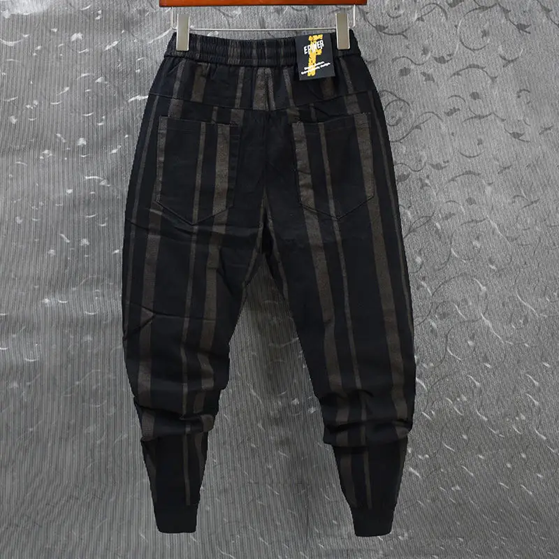 Fashion Spring Hip hop Striped Pants Men Loose Joggers Streetwear Harem Pants Clothes Cuffed Ankle length Trousers