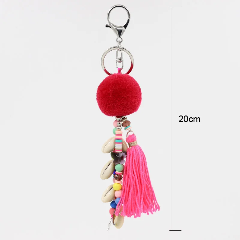 Mode Schmuck Keychain Frauen Tasche Dekoration Zubehör Böhmischen Auto Anhänger Shell Quaste Pompom Perlen Schlüssel ketten – Detail 6