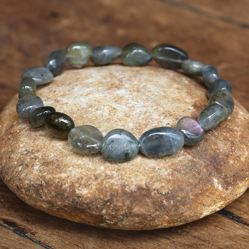 8-10mm Irregular Labradorite Stone Beaded String Bracelet Women Couple Friendship Bracelet Handmade DIYJewelry