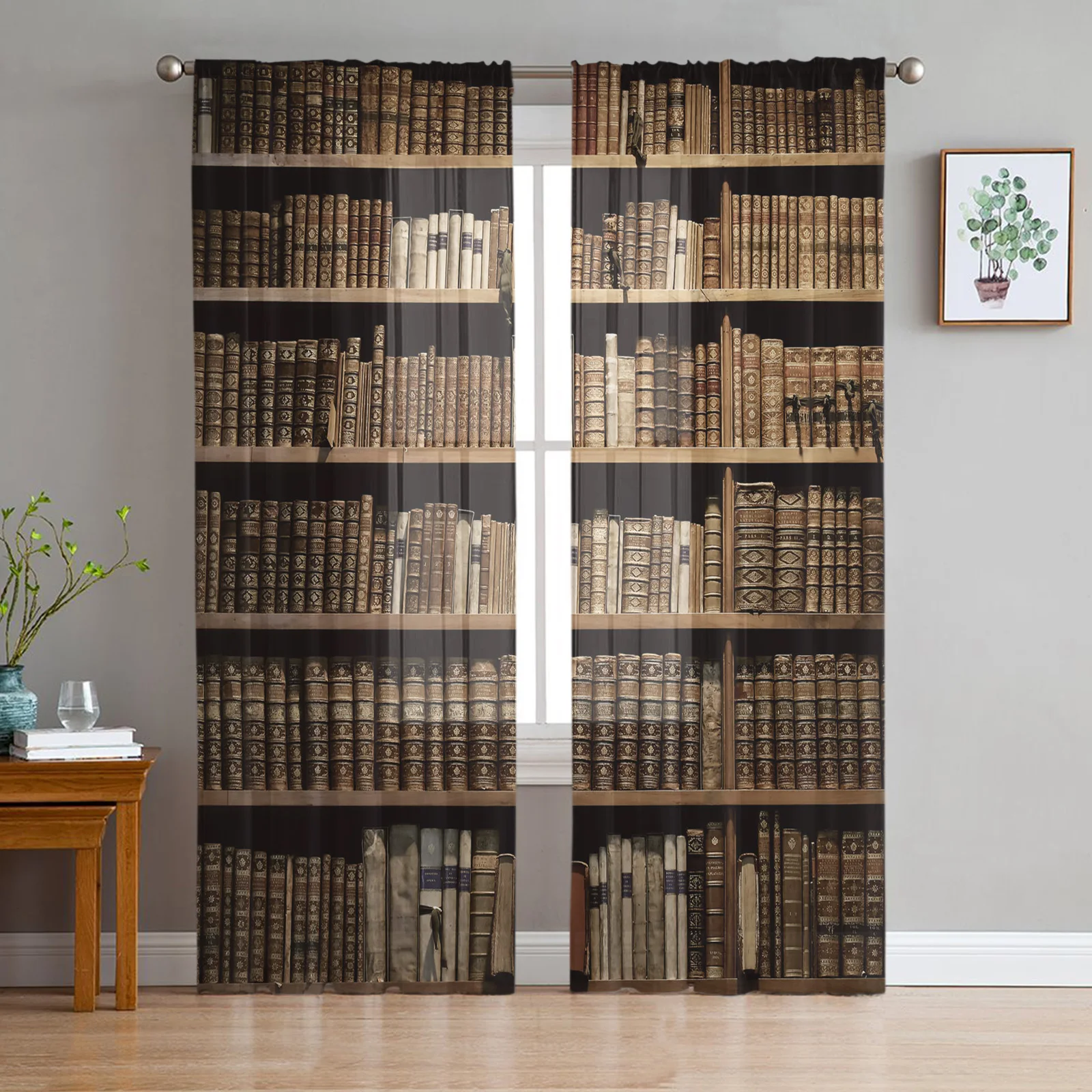 Ancient Library Book Sheer Curtains for Living Room Bedroom Kitchen Tulle for Windows Voile Yarn Curtains for Bedroom