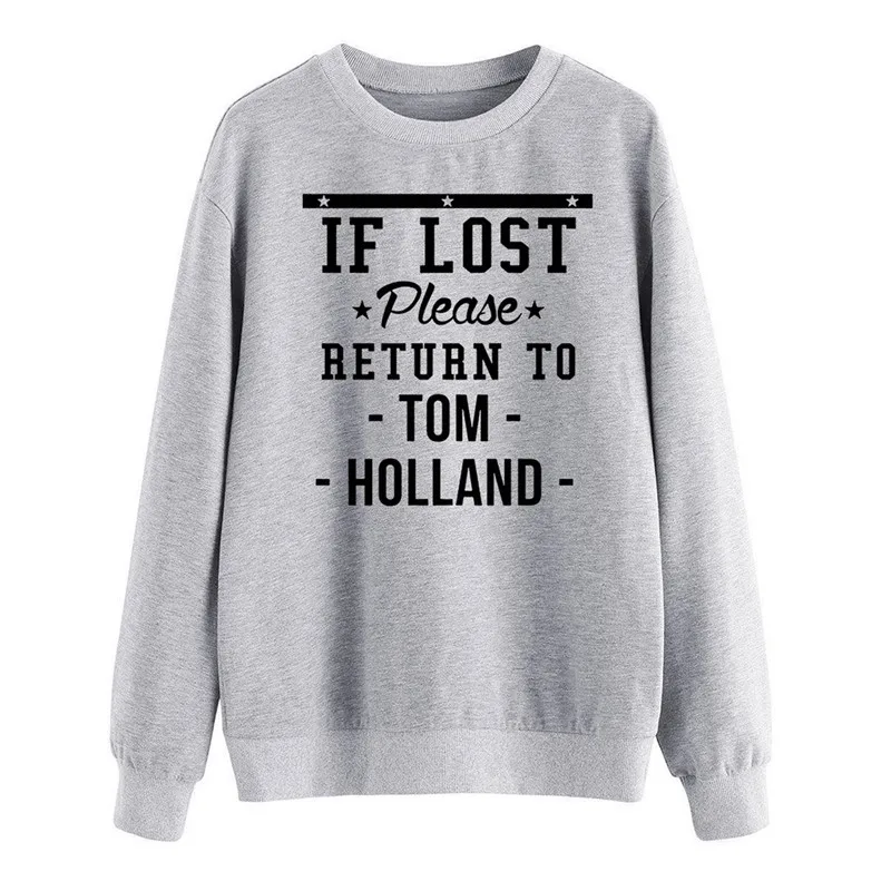 IF LOST Please RETURN TO TOM HOLLAND Letter Print Women Kpop Hoodies Cute Graphic Sweatshirt Casual Streetwear Fashion Hoodie