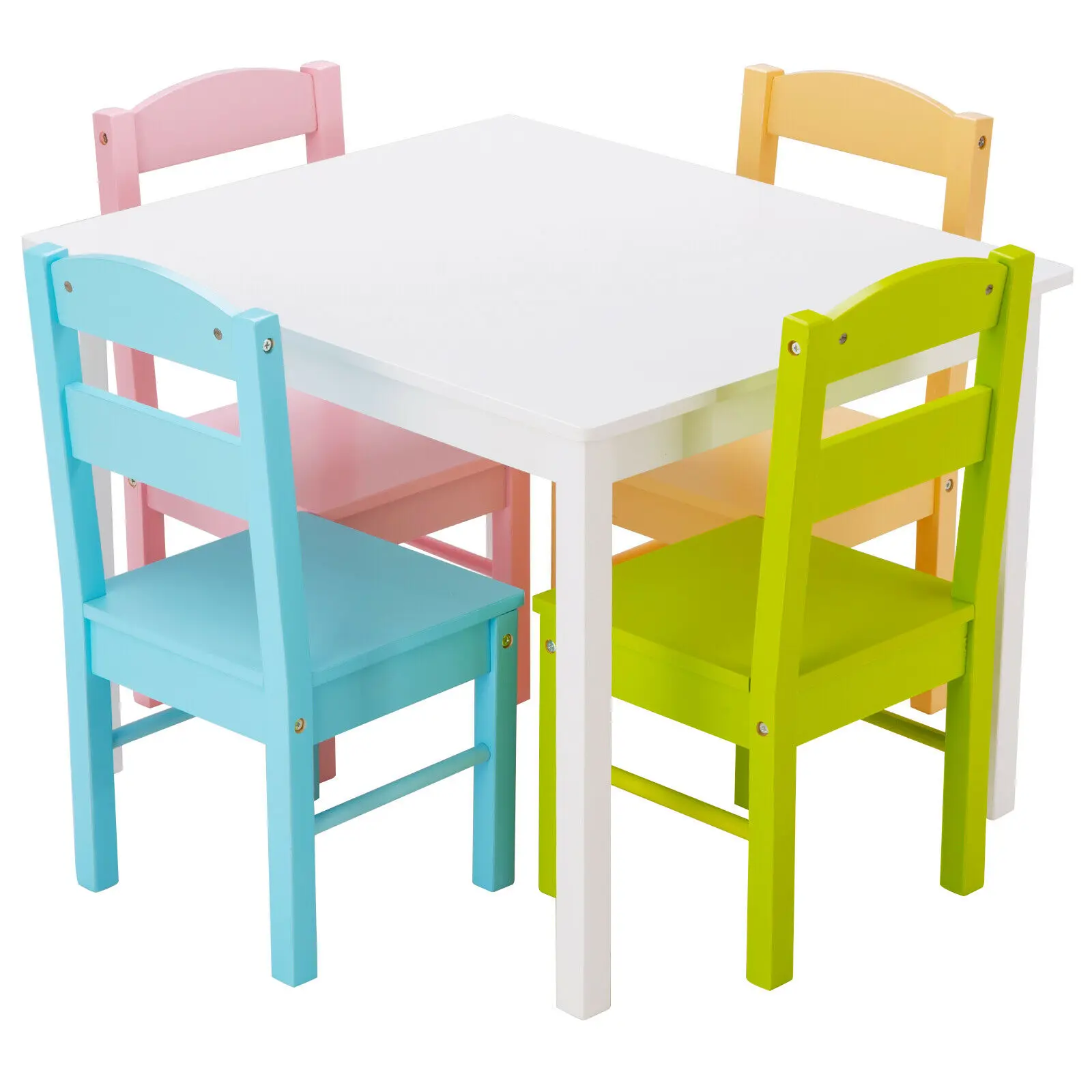 5 Piece Kids Play Table Chair Set Wood Activity Study Table w/ 4 Chairs Colorful