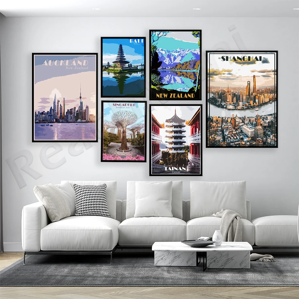 

Taiwan, Tokyo, Mount Fuji, Singapore, Auckland, New Zealand, Indonesia, Indonesia, Thailand Blaly Beach Printed Canvas Travel Po