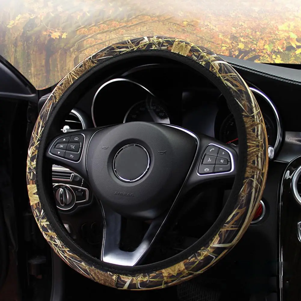 

Camouflage Steering Wheel Covers Universal Anti-slip Stretchy D Round Shape 38CM Protective Cover D type round steering wheel