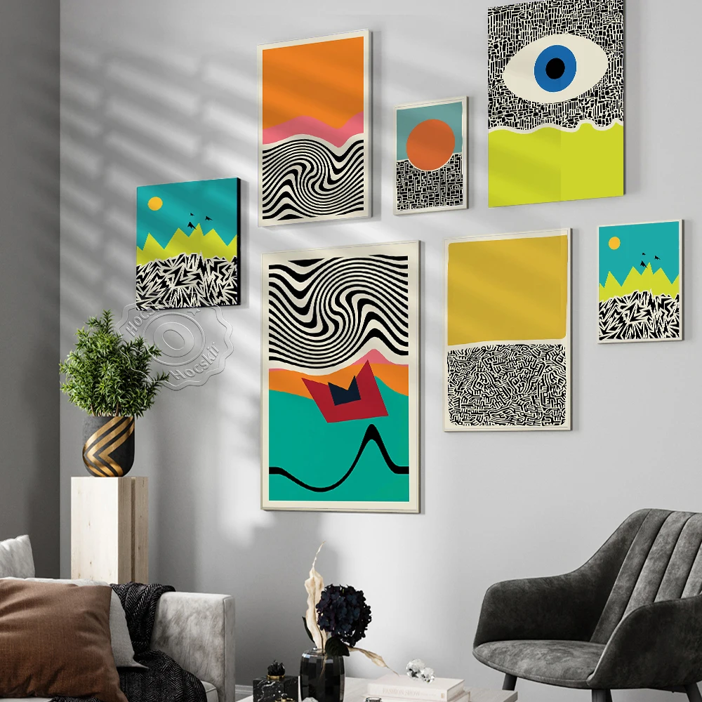 Black Lines Abstraction Prints Poster, Nordic Modern Colored Drawing Wall Stickers, Minimalism Sun Eye Wall Picture Wall Decor