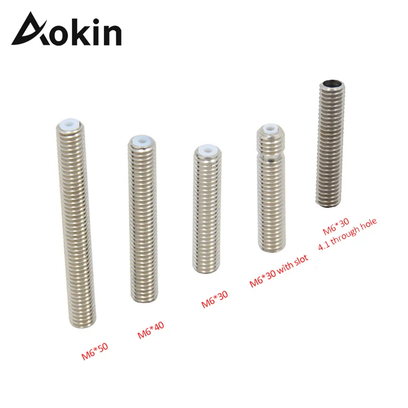 Aokin MK8 Extruder Throat M6 30mm 40mm 50mm Threaded for MK8 MK9 1.75mm Filament 3D Printers Throat Tube Full Metal Part 4.1