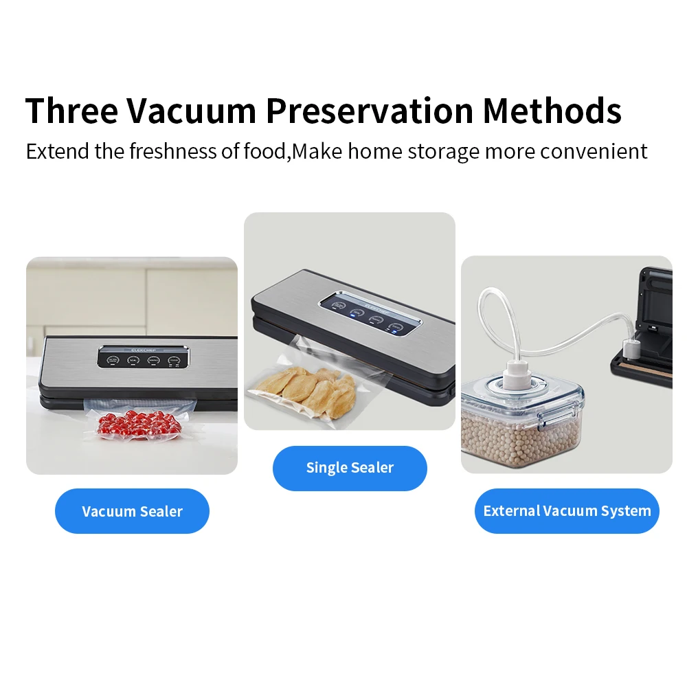 ELEKCHEF Automatic Vacuum Sealer With Free Vacuum Sealing Bags Packing Machine Wet Dry Food Storage Packer For Sous Vide Cooking