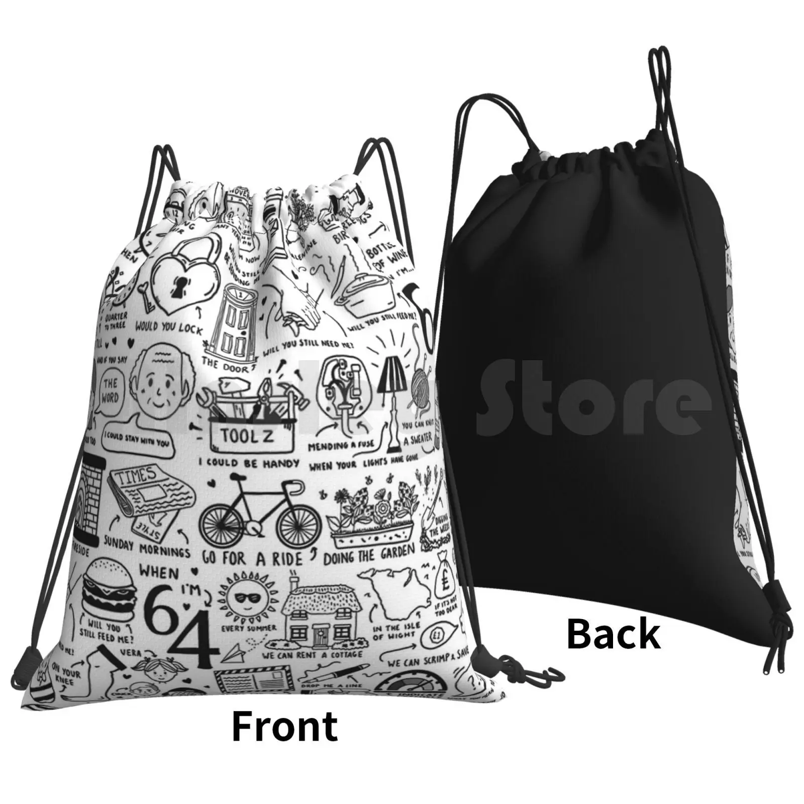 When I’m Sixty Four Backpack Drawstring Bag Riding Climbing Gym Bag Stg Peppers 64 Sixty Four Music