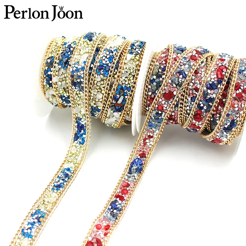 1 yard Hot fix color mixing crystal resin rhinestone chain trim Ironing on shoes, bags, clothing decoration accessories TR144