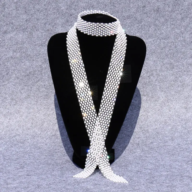 Longue écharpe noire en strass à coins pointus pour femme coréenne, cravate de danse en marin, nœud multifonction, ceinture tendance P7