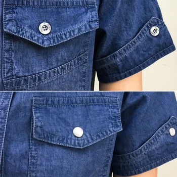 여성용 코튼 데님 셔츠, 반팔, 슬림핏, 프레피 스타일, 캐주얼 청바지, 기본 블라우스 셔츠, 슬림, #0138, 2023 여름