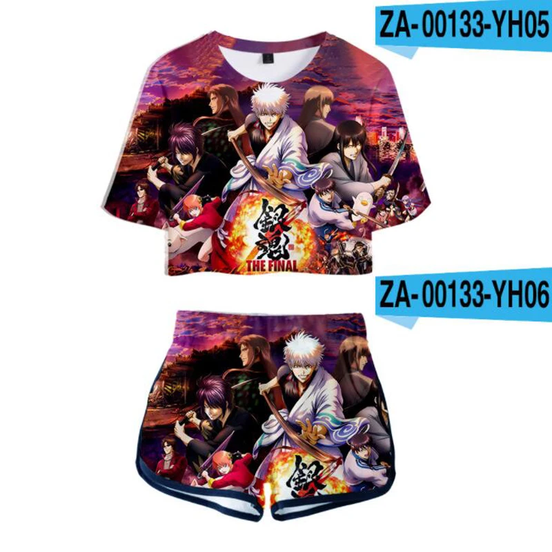 Letnie zestawy damskie Anime Gintama 3D Print krótki rękaw krótki Top + spodenki dresy damskie dresy dwuczęściowy strój Cosplay